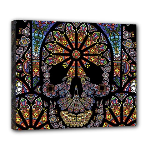 Skull Death Mosaic Artwork Stained Glass Deluxe Canvas 24  X 20  (stretched) by Cowasu