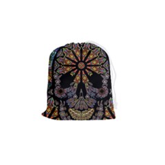 Skull Death Mosaic Artwork Stained Glass Drawstring Pouch (small) by Cowasu