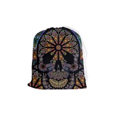 Skull Death Mosaic Artwork Stained Glass Drawstring Pouch (medium) by Cowasu