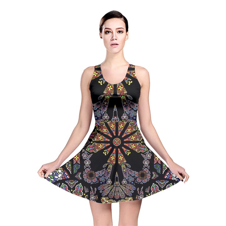 Skull Death Mosaic Artwork Stained Glass Reversible Skater Dress