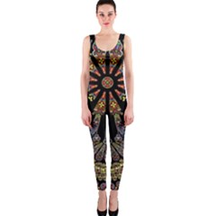 Skull Death Mosaic Artwork Stained Glass One Piece Catsuit by Cowasu