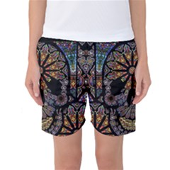 Skull Death Mosaic Artwork Stained Glass Women s Basketball Shorts by Cowasu