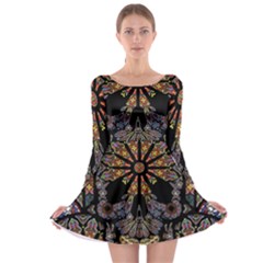 Skull Death Mosaic Artwork Stained Glass Long Sleeve Skater Dress by Cowasu