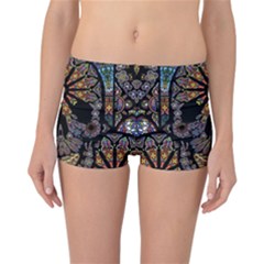 Skull Death Mosaic Artwork Stained Glass Reversible Boyleg Bikini Bottoms by Cowasu