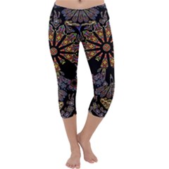 Skull Death Mosaic Artwork Stained Glass Capri Yoga Leggings by Cowasu