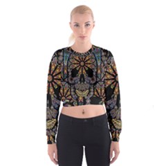 Skull Death Mosaic Artwork Stained Glass Cropped Sweatshirt by Cowasu