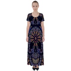 Skull Death Mosaic Artwork Stained Glass High Waist Short Sleeve Maxi Dress by Cowasu