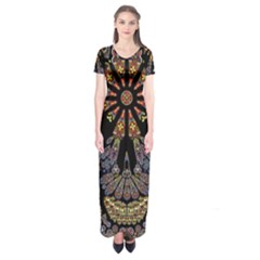 Skull Death Mosaic Artwork Stained Glass Short Sleeve Maxi Dress by Cowasu