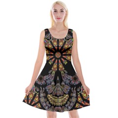 Skull Death Mosaic Artwork Stained Glass Reversible Velvet Sleeveless Dress by Cowasu