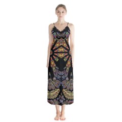 Skull Death Mosaic Artwork Stained Glass Button Up Chiffon Maxi Dress by Cowasu