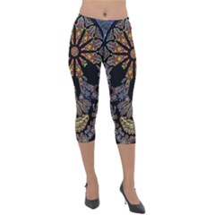 Skull Death Mosaic Artwork Stained Glass Lightweight Velour Capri Leggings  by Cowasu