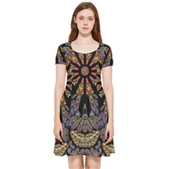 Skull Death Mosaic Artwork Stained Glass Inside Out Cap Sleeve Dress by Cowasu