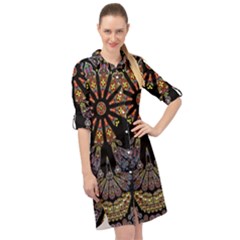 Skull Death Mosaic Artwork Stained Glass Long Sleeve Mini Shirt Dress by Cowasu