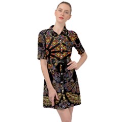 Skull Death Mosaic Artwork Stained Glass Belted Shirt Dress by Cowasu