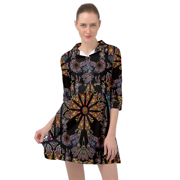 Skull Death Mosaic Artwork Stained Glass Mini Skater Shirt Dress