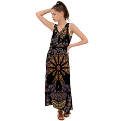 Skull Death Mosaic Artwork Stained Glass V-neck Chiffon Maxi Dress by Cowasu