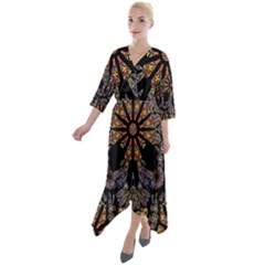 Skull Death Mosaic Artwork Stained Glass Quarter Sleeve Wrap Front Maxi Dress by Cowasu