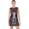 Skull Death Mosaic Artwork Stained Glass Lace Up Front Bodycon Dress View1