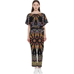 Skull Death Mosaic Artwork Stained Glass Batwing Lightweight Chiffon Jumpsuit by Cowasu