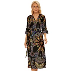 Skull Death Mosaic Artwork Stained Glass Midsummer Wrap Dress by Cowasu