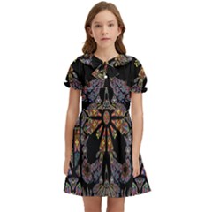 Skull Death Mosaic Artwork Stained Glass Kids  Bow Tie Puff Sleeve Dress