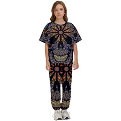 Skull Death Mosaic Artwork Stained Glass Kids  Tee And Pants Sports Set by Cowasu