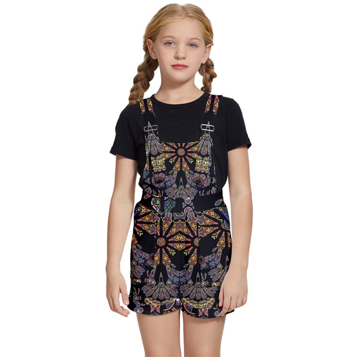 Skull Death Mosaic Artwork Stained Glass Kids  Short Overalls