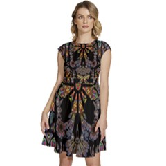 Skull Death Mosaic Artwork Stained Glass Cap Sleeve High Waist Dress by Cowasu