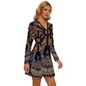 Skull Death Mosaic Artwork Stained Glass Long Sleeve Deep V Mini Dress  View3