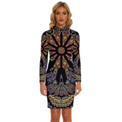 Skull Death Mosaic Artwork Stained Glass Long Sleeve Shirt Collar Bodycon Dress by Cowasu