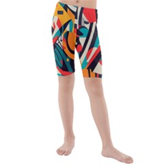 Colorful Abstract Kids  Mid Length Swim Shorts by Jack14