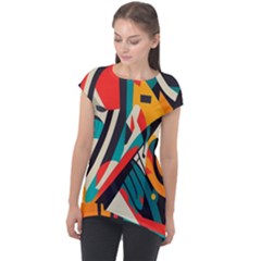 Colorful Abstract Cap Sleeve High Low Top by Jack14