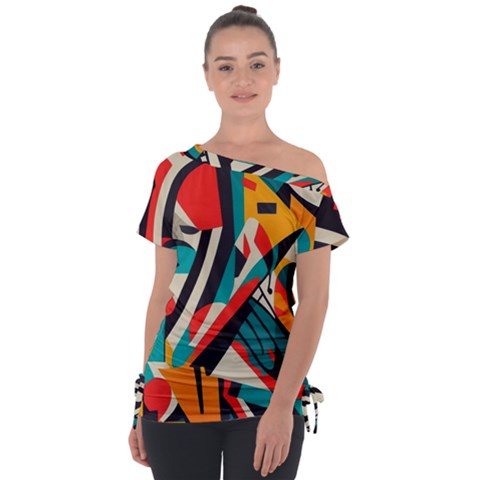 Colorful Abstract Off Shoulder Tie-up Tee by Jack14