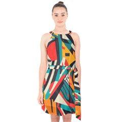 Colorful Abstract Halter Collar Waist Tie Chiffon Dress by Jack14