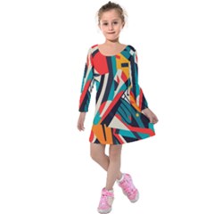 Colorful Abstract Kids  Long Sleeve Velvet Dress by Jack14