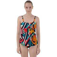 Colorful Abstract Twist Front Tankini Set by Jack14