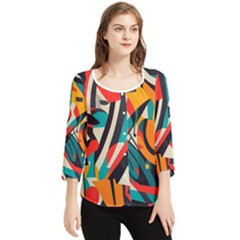 Colorful Abstract Chiffon Quarter Sleeve Blouse by Jack14