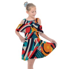 Colorful Abstract Kids  Shoulder Cutout Chiffon Dress by Jack14