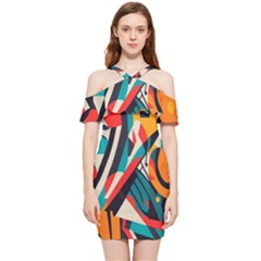 Colorful Abstract Shoulder Frill Bodycon Summer Dress by Jack14