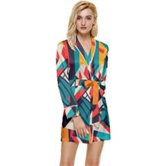 Colorful Abstract Long Sleeve Satin Robe by Jack14