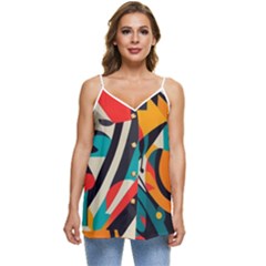 Colorful Abstract Casual Spaghetti Strap Chiffon Top by Jack14