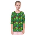 Green Monster Cartoon Seamless Tile Abstract Kids  Quarter Sleeve Raglan Tee View1