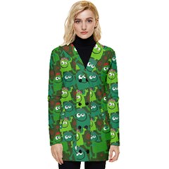 Green Monster Cartoon Seamless Tile Abstract Button Up Hooded Coat  by Bangk1t