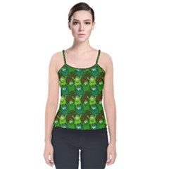 Green Monster Cartoon Seamless Tile Abstract Velvet Spaghetti Strap Top by Bangk1t