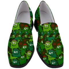 Green Monster Cartoon Seamless Tile Abstract Women s Chunky Heel Loafers by Bangk1t