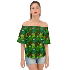 Green Monster Cartoon Seamless Tile Abstract Off Shoulder Short Sleeve Top by Bangk1t