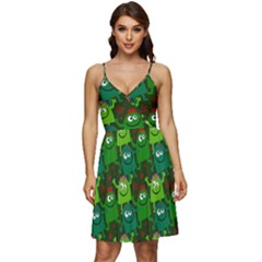 Green Monster Cartoon Seamless Tile Abstract V-neck Pocket Summer Dress  by Bangk1t