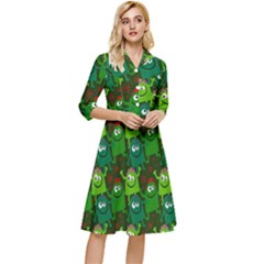 Green Monster Cartoon Seamless Tile Abstract Classy Knee Length Dress by Bangk1t