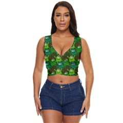 Green Monster Cartoon Seamless Tile Abstract Women s Sleeveless Wrap Top by Bangk1t