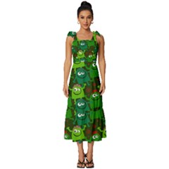 Green Monster Cartoon Seamless Tile Abstract Tie-strap Tiered Midi Chiffon Dress by Bangk1t